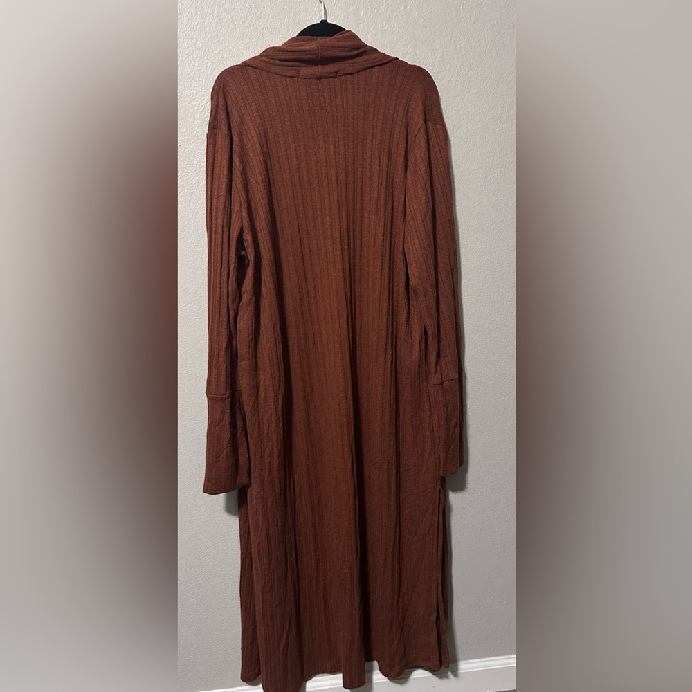Burnt orange Ribbed Open Cardigan - Picture 2 of 3